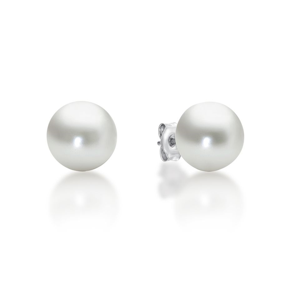 Sterling Silver White Freshwater Button Stud Earrings