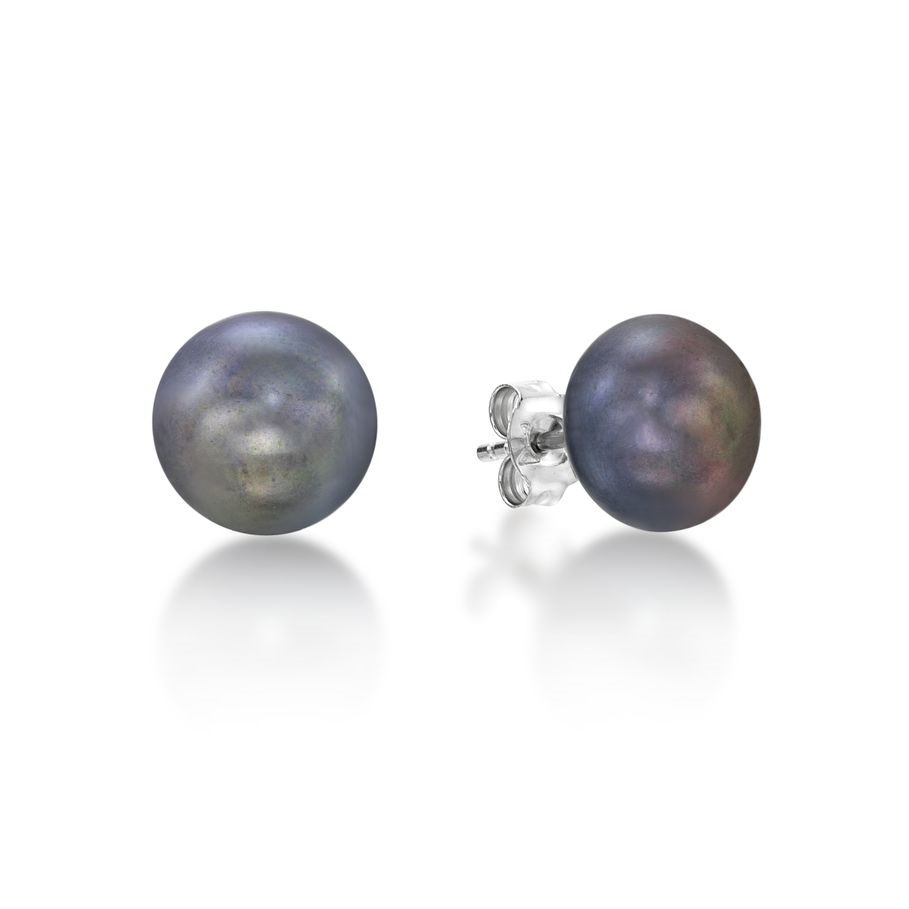 Sterling Silver Peacock Freshwater Button Pearl Stud Earrings