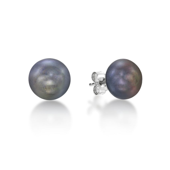 Sterling Silver Peacock Freshwater Button Pearl Stud Earrings