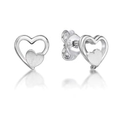 Sterling Silver Double Heart Stud Earrings