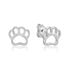 Sterling Silver Paw Print Stud Earrings