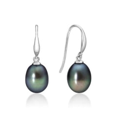 Sterling Silver Black Freshwater Pearl Drop Earrings
