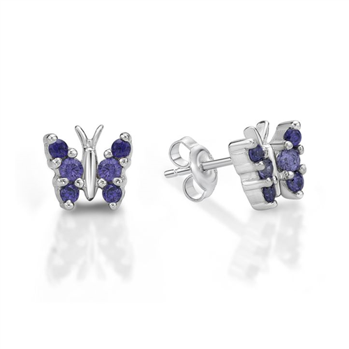 Sterling Silver Purple CZ Butterfly Stud Earrings