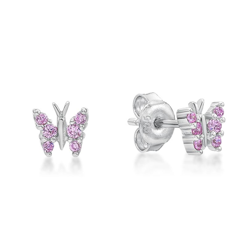 Sterling Silver Pink CZ Butterfly Stud Earrings