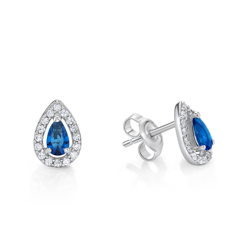 Sterling Silver Teardrop Claw Set Sapphire CZ Stud Earrings