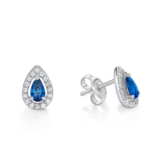 Sterling Silver Teardrop Claw Set Sapphire CZ Stud Earrings