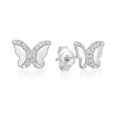 Sterling Silver Butterfly Stud Earrings with Cubic Zirconia
