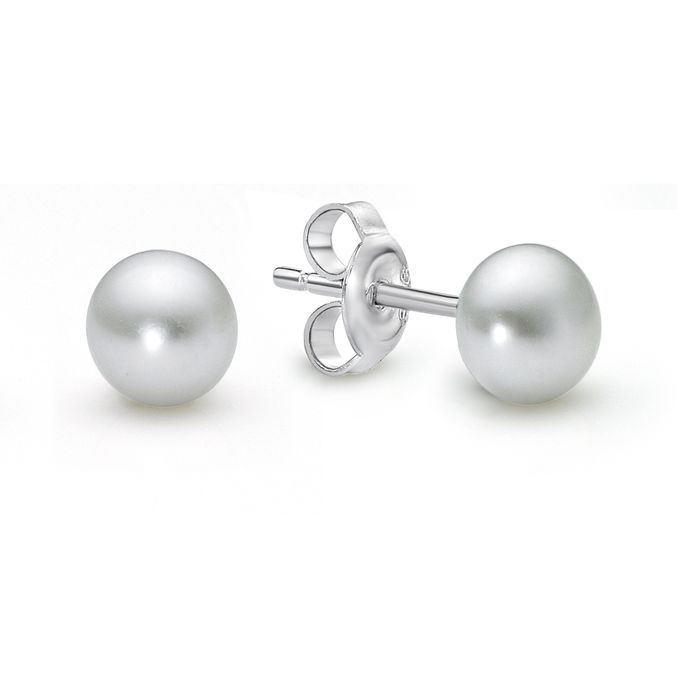 Sterling Silver White Freshwater Button Stud Earrings