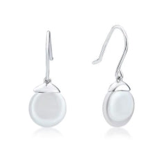 Sterling Silver Simple Coin Freshwater Pearl Drop Earrings
