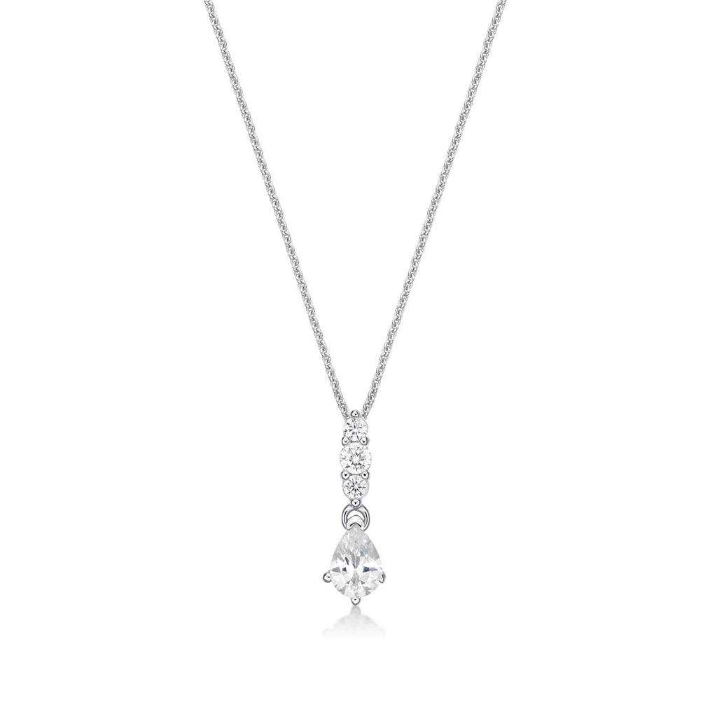 Sterling Silver Pear Shape CZ and 3 Round CZ Pendant