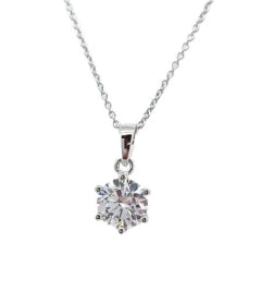 Sterling Silver Round 6 Claw Cubic Zirconia Necklace
