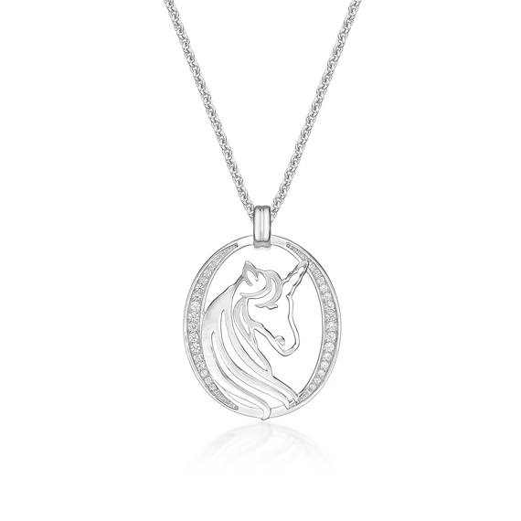 Sterling Silver Cubic Zirconia Unicorn Pendant with Sterling Silver Chain