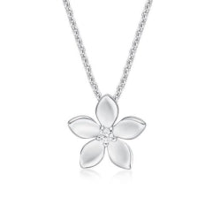 Sterling Silver Flower Pendant with a Cubic Zirconia