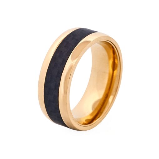 Cudworth Stainless Steel Gold IP Carbon Fibre Ring
