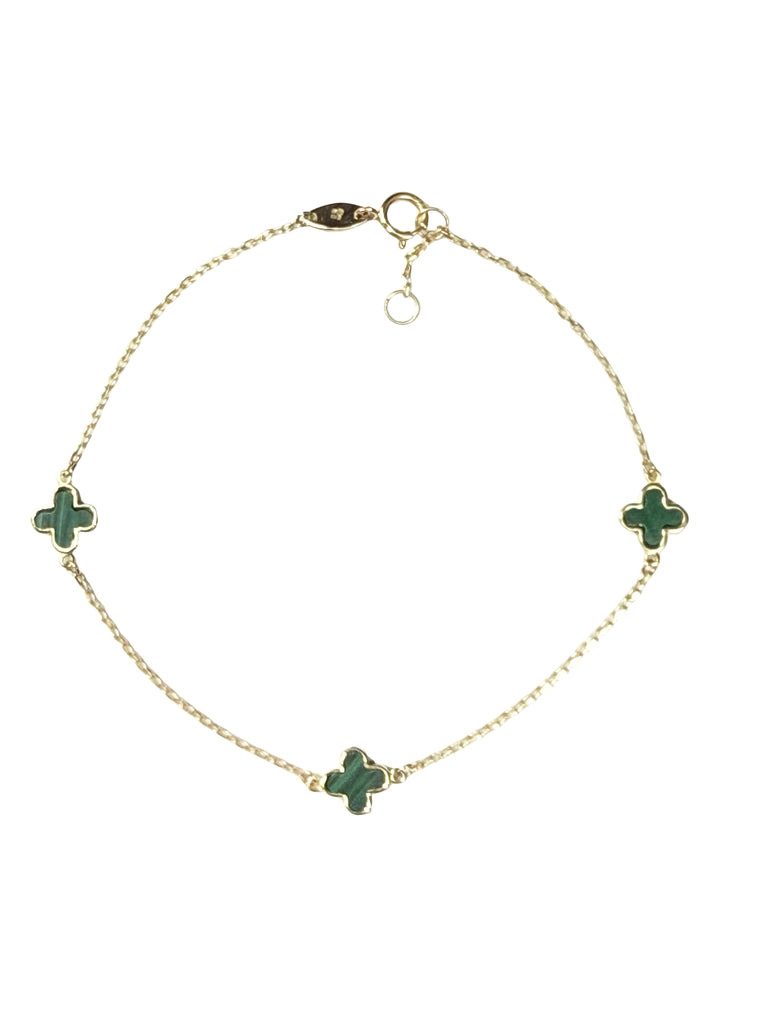 9ct Yellow Gold Malachite Clover Cable Bracelet