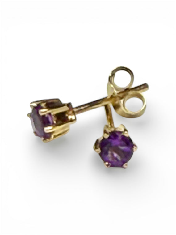 9ct Italian Yellow Gold Amethyst Stud Earrings