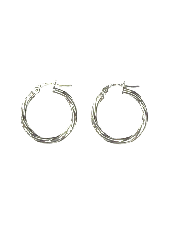 9ct White Gold Twist Hoop Earrings