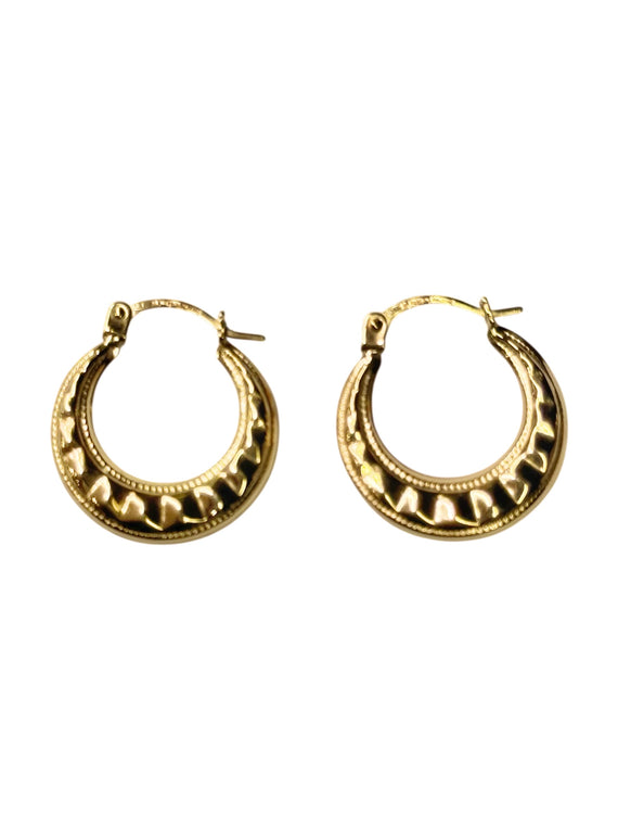 9ct Yellow Gold Hollow Patterned Hoop Earrings