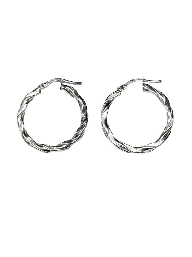 9ct Italian White Gold Twist Hoop Earrings