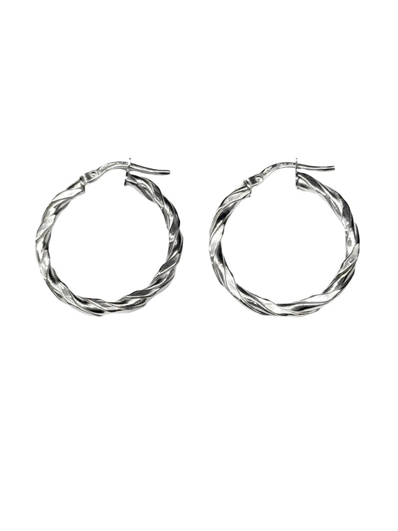 9ct Italian White Gold Twist Hoop Earrings