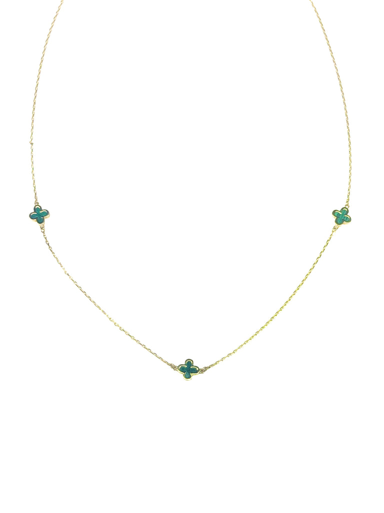9ct Yellow Gold Malachite Clover Cable Necklace