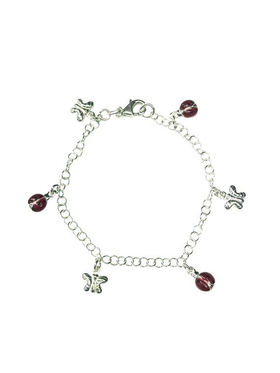 Sterling Silver Bracelet with Butterflies & Enamel Ladybugs