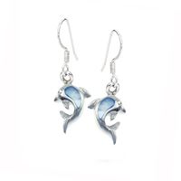 Sterling Silver Blue Mother of Pearl Dolphin Drop Earrings