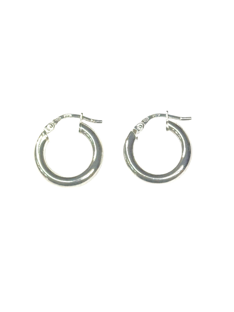 Sterling Silver Rhodium Plated Plain Hoop Earrings