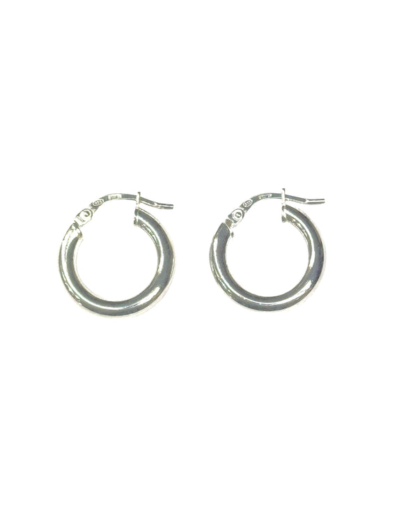Sterling Silver Rhodium Plated Plain Hoop Earrings