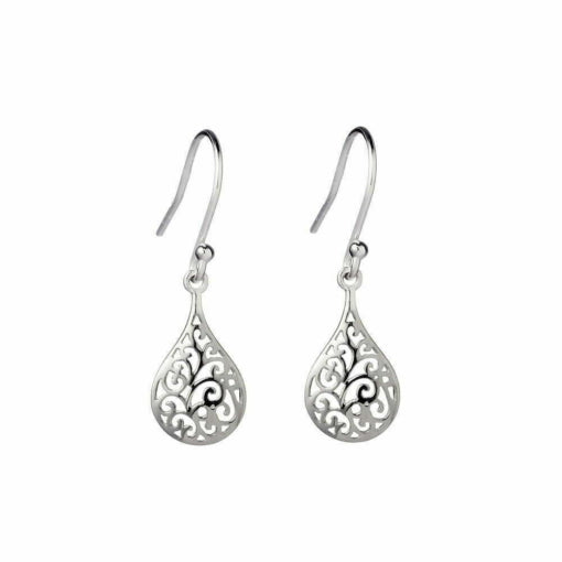 Sterling silver filigree design tear drop earring