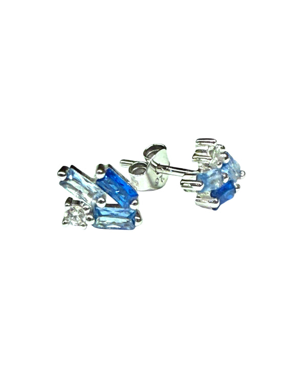 Sterling silver blue cubic zirconia stud earrings.
