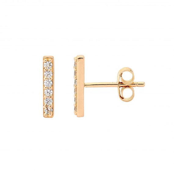 Ellani Sterling Silver Gold Plated Bar Earrings with White Cubic Zirconia