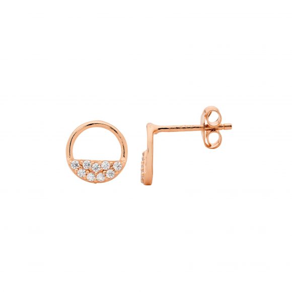 Sterling Silver Rose Gold Plated Open Circle Stud Earrings With Cubic Zirconia