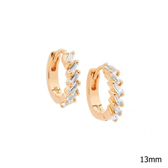 Sterling Silver Rose Gold Plated Hoop Earrings with Cubic Zirconia