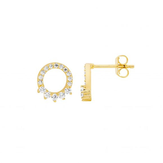 Sterling Silver Gold Plated Cubic Zirconia Open Circle Stud Earrings