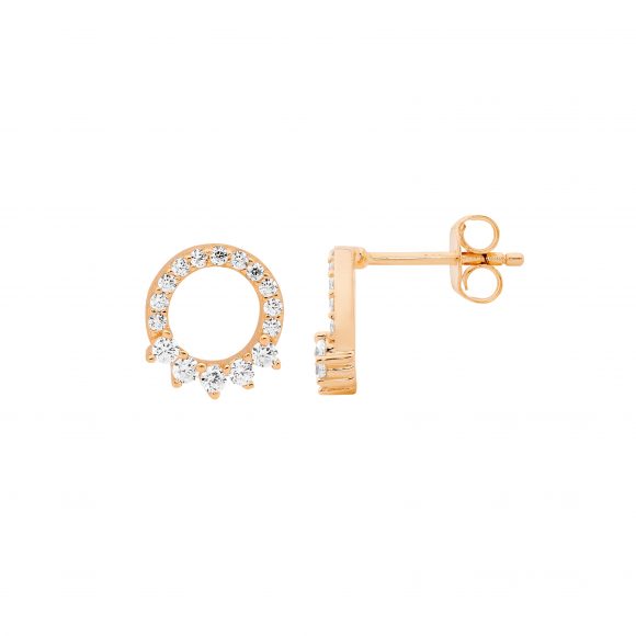 Sterling Silver Rose Gold Plated Cubic Zirconia Open Circle Stud Earrings
