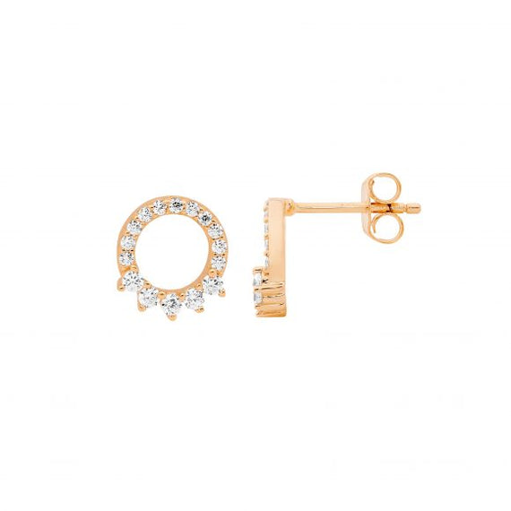 Sterling Silver Rose Gold Plated Cubic Zirconia Open Circle Stud Earrings