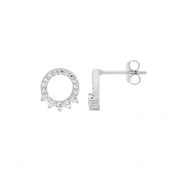 Sterling Silver Cubic Zirconia Open Circle Stud Earrings