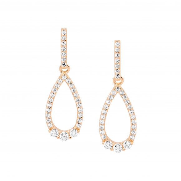 Sterling Silver Rose Gold Plated Cubic Zirconia Drop Earrings