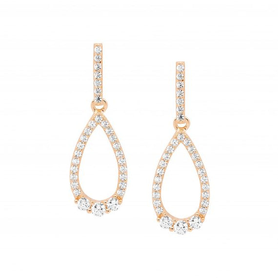 Sterling Silver Rose Gold Plated Cubic Zirconia Drop Earrings