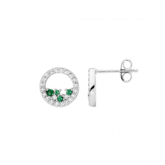 Sterling Silver Open Circle Stud Earrings with Cubic Zirconia