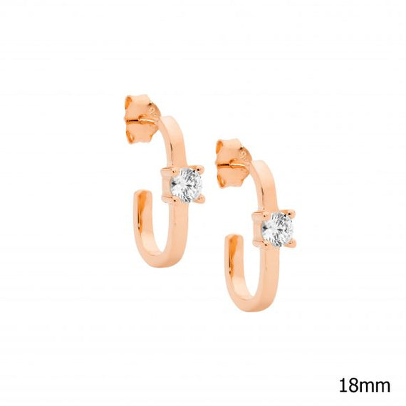 Sterling Silver Rose Gold Plated Oval Stud Earrings With Cubic Zirconia