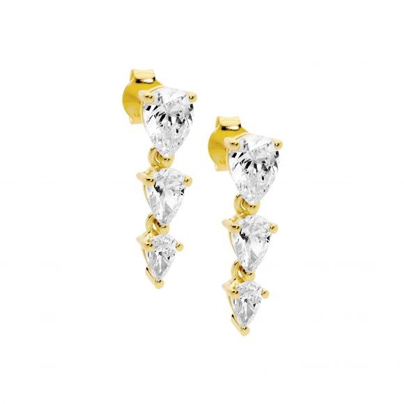 Sterling Silver Gold Plated Cubic Zirconia Stud Drop Earrings