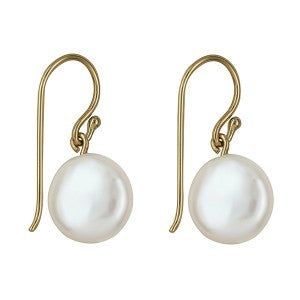 9ct Yellow Gold Coin Freshwater Pearl Drop Earrings