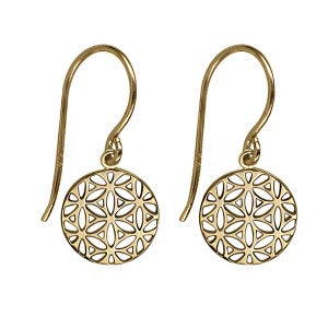 9ct Yellow Gold Flower Of Life Drop Earrings
