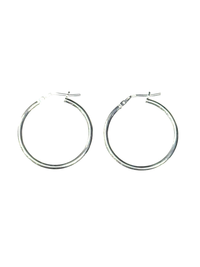 Sterling Silver Rhodium Plated Plain Hoop Earrings