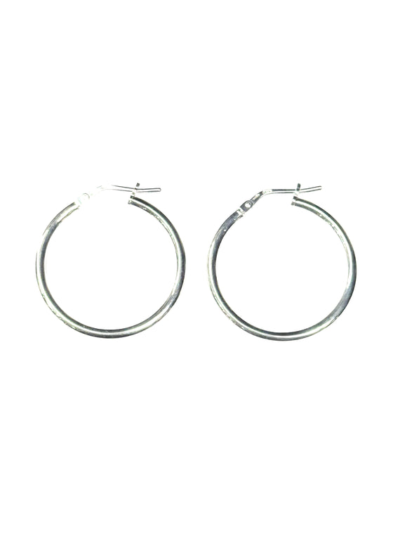 Sterling Silver Rhodium Plated Plain Hoop Earrings