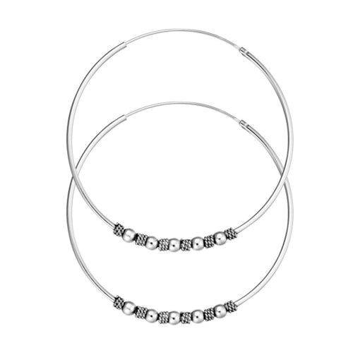 Sterling silver detailed ball hoop earrings
