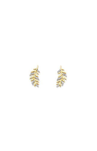 9ct Yellow Gold CZ Leaf Stud Earrings