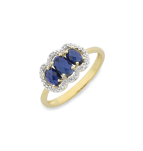 9ct Yellow Gold Created Sapphire and Diamond Ring Size O